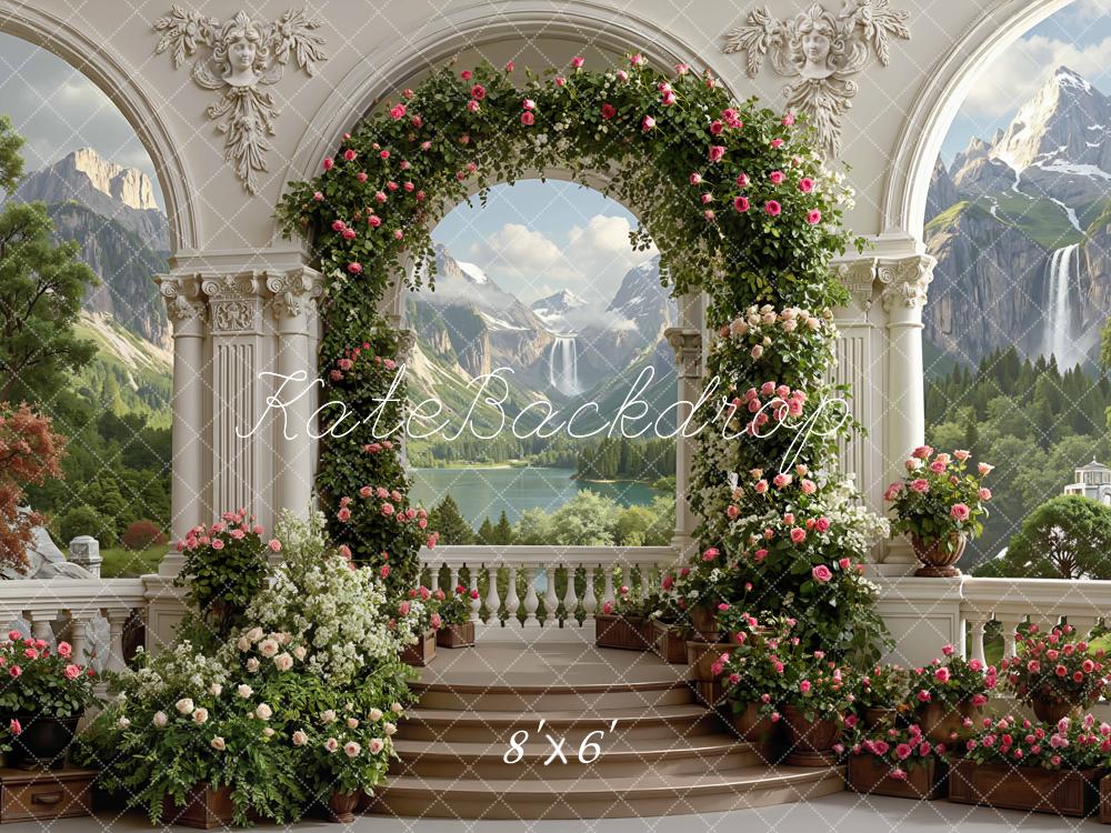 Kate Floral Arch Mountain Columns Backdrop Designed by Mini MakeBelieve - Image 3
