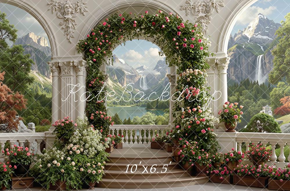 Kate Floral Arch Mountain Columns Backdrop Designed by Mini MakeBelieve - Image 4