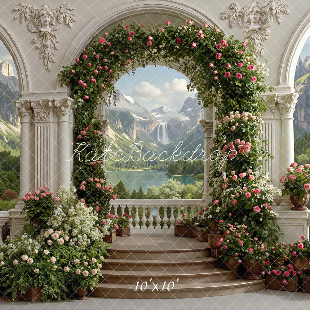 Kate Floral Arch Mountain Columns Backdrop Designed by Mini MakeBelieve - Image 7