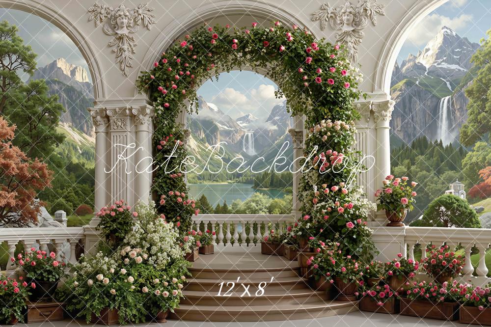 Kate Floral Arch Mountain Columns Backdrop Designed by Mini MakeBelieve - Image 8