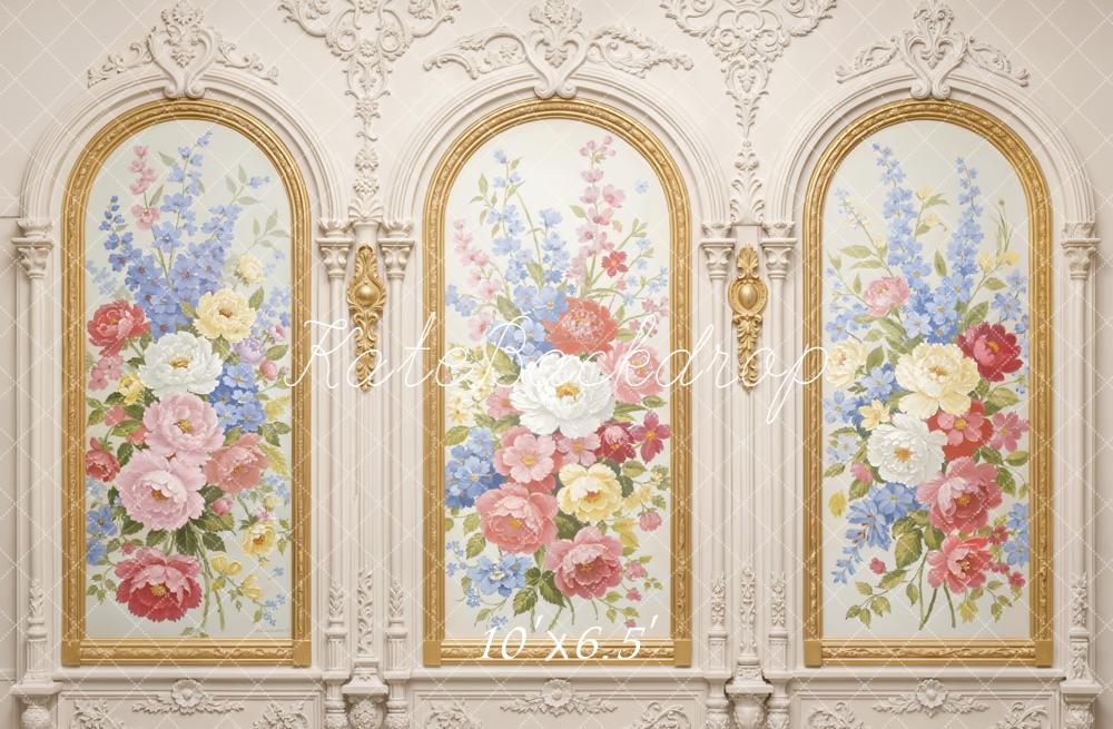 Kate Floral Arch Ornate Gold Wall Fleece Backdrop Designed by Emstselch - Image 2