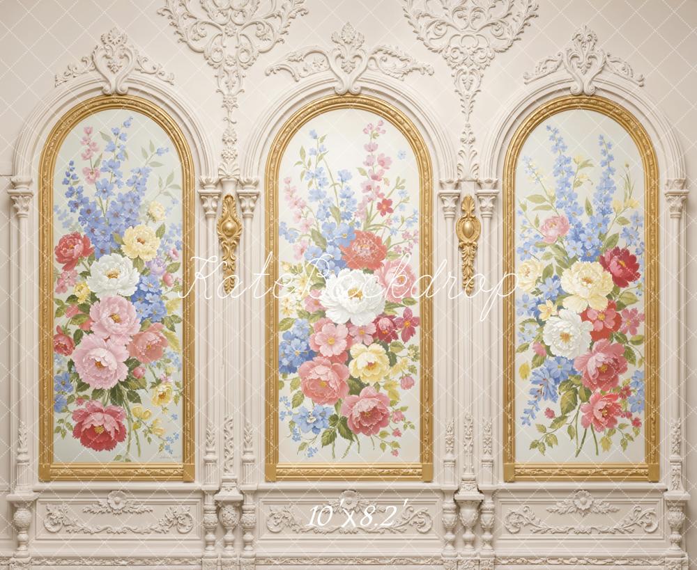 Kate Floral Arch Ornate Gold Wall Fleece Backdrop Designed by Emstselch - Image 3