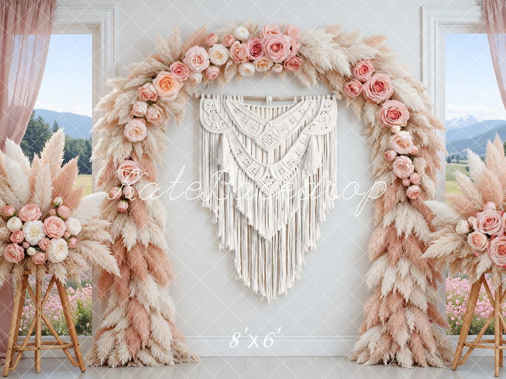 Kate Floral Arch Pampas Boho Macrame Backdrop Designed by Mini MakeBelieve - Image 3