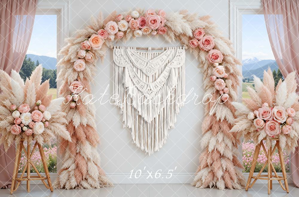 Kate Floral Arch Pampas Boho Macrame Backdrop Designed by Mini MakeBelieve - Image 4