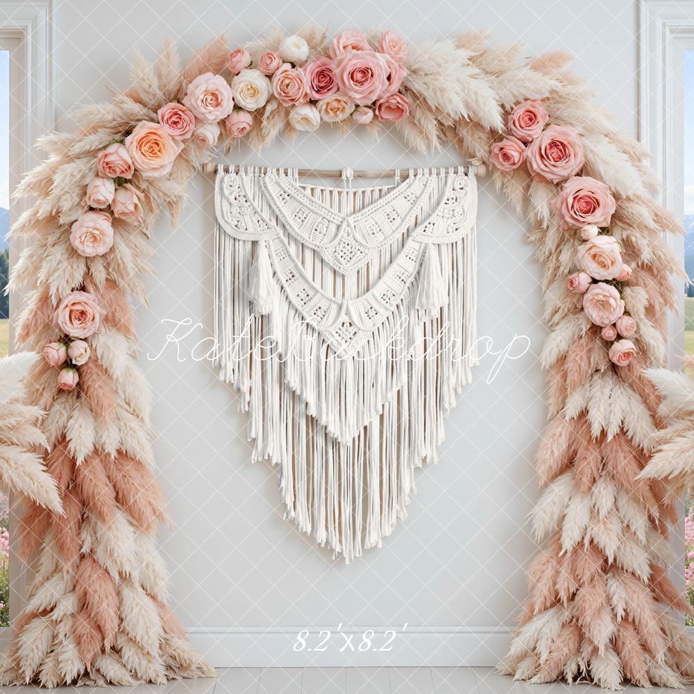 Kate Floral Arch Pampas Boho Macrame Backdrop Designed by Mini MakeBelieve - Image 5
