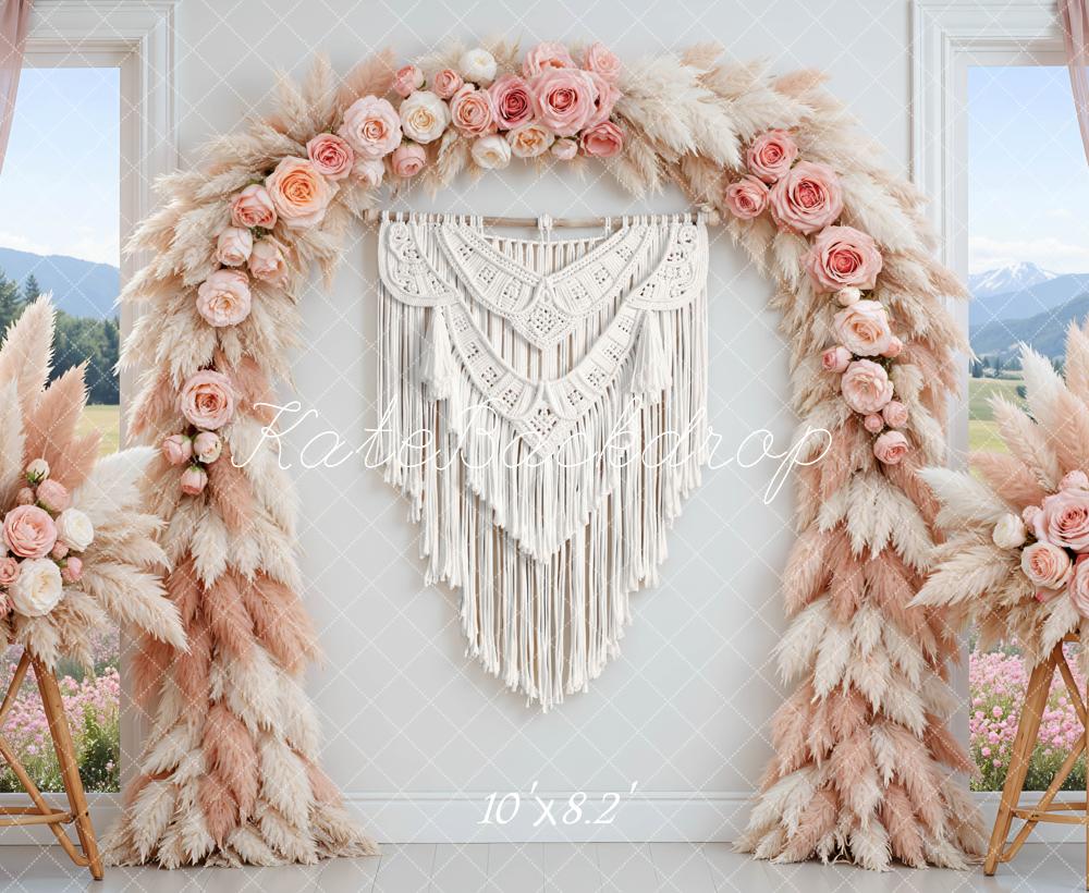 Kate Floral Arch Pampas Boho Macrame Backdrop Designed by Mini MakeBelieve - Image 6