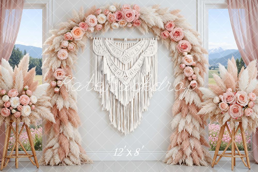 Kate Floral Arch Pampas Boho Macrame Backdrop Designed by Mini MakeBelieve - Image 8