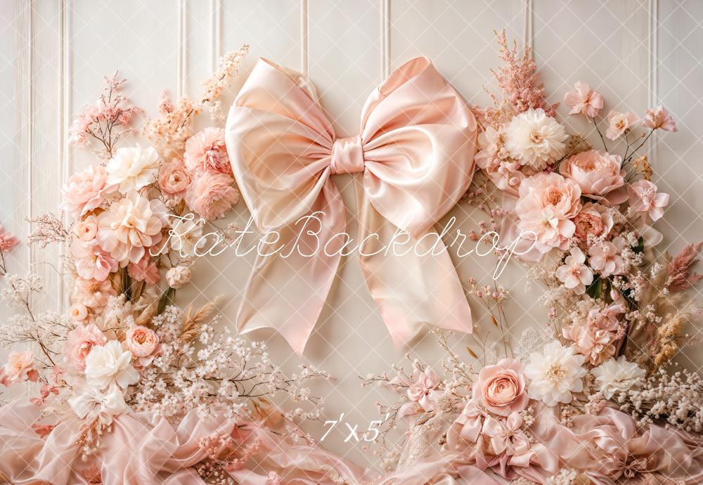 Kate Floral Arch Pink Big Bow Backdrop Designed by Emetselch - Image 2