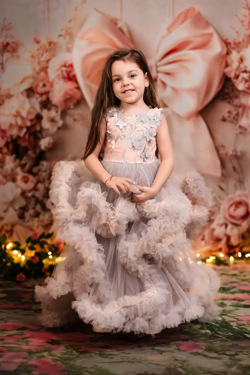 Kate Floral Arch Pink Big Bow Backdrop Designed by Emetselch - Image 3