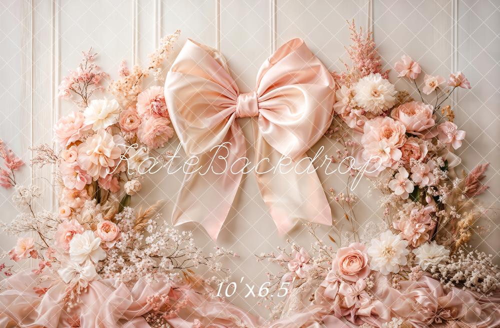 Kate Floral Arch Pink Big Bow Backdrop Designed by Emetselch - Image 8