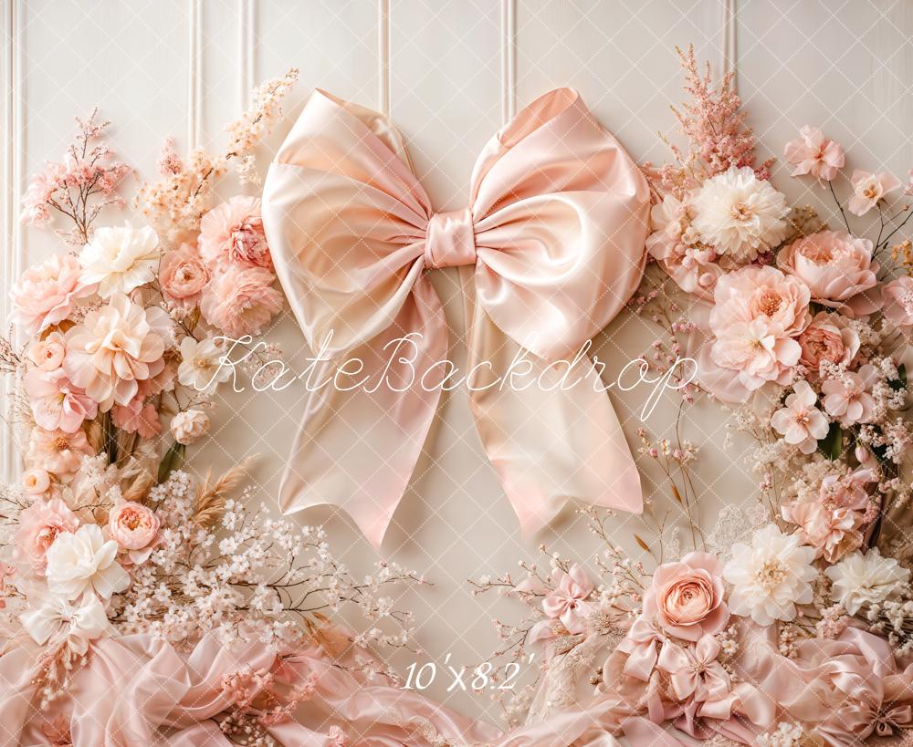 Kate Floral Arch Pink Big Bow Backdrop Designed by Emetselch - Image 9