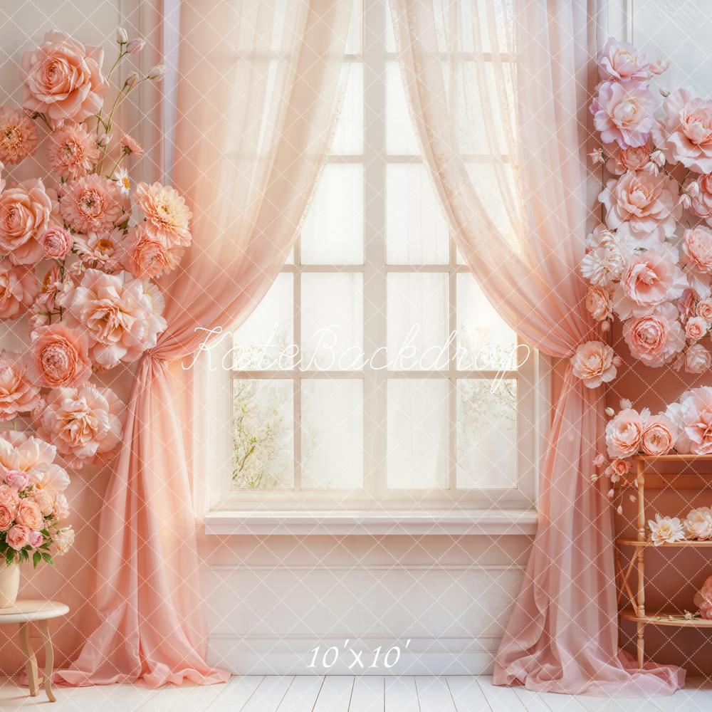 Kate Floral Pink Curtains Window Backdrop Designed by Emetselch - Image 7