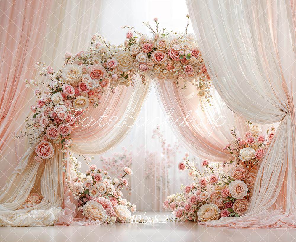 Kate Floral Arch Pink Drapes Fleece Backdrop Designed by Emetselch - Image 3