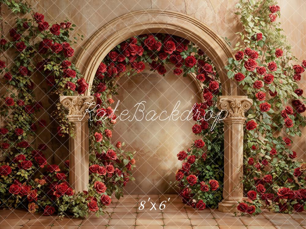 Kate Floral Arch Red Roses Vintage Backdrop Designed by Emetselch - Image 3