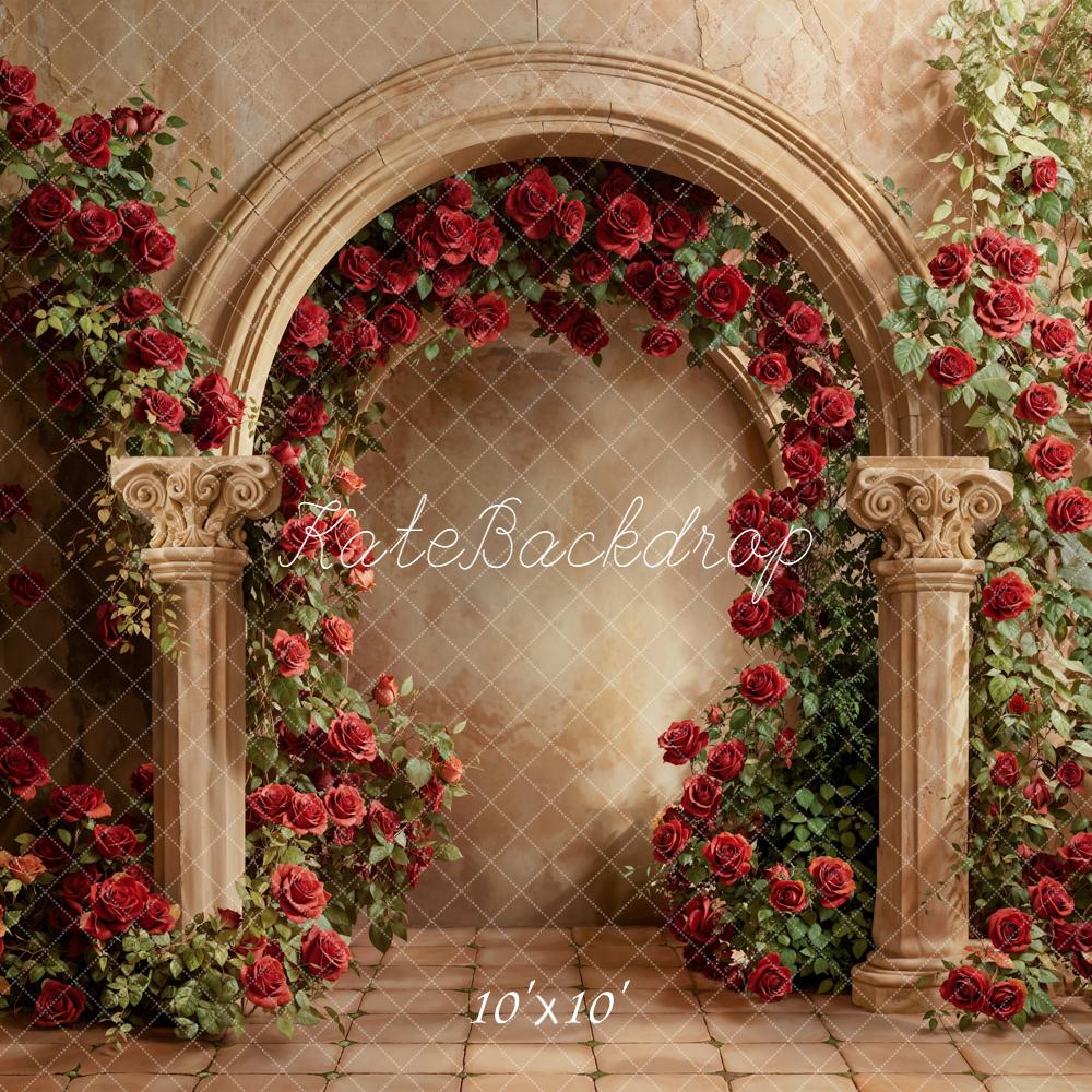 Kate Floral Arch Red Roses Vintage Backdrop Designed by Emetselch - Image 7