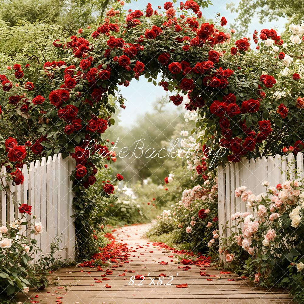 Kate Spring Path Floral Arch Roses White Fence Backdrop Designed by Emetselch - Image 5