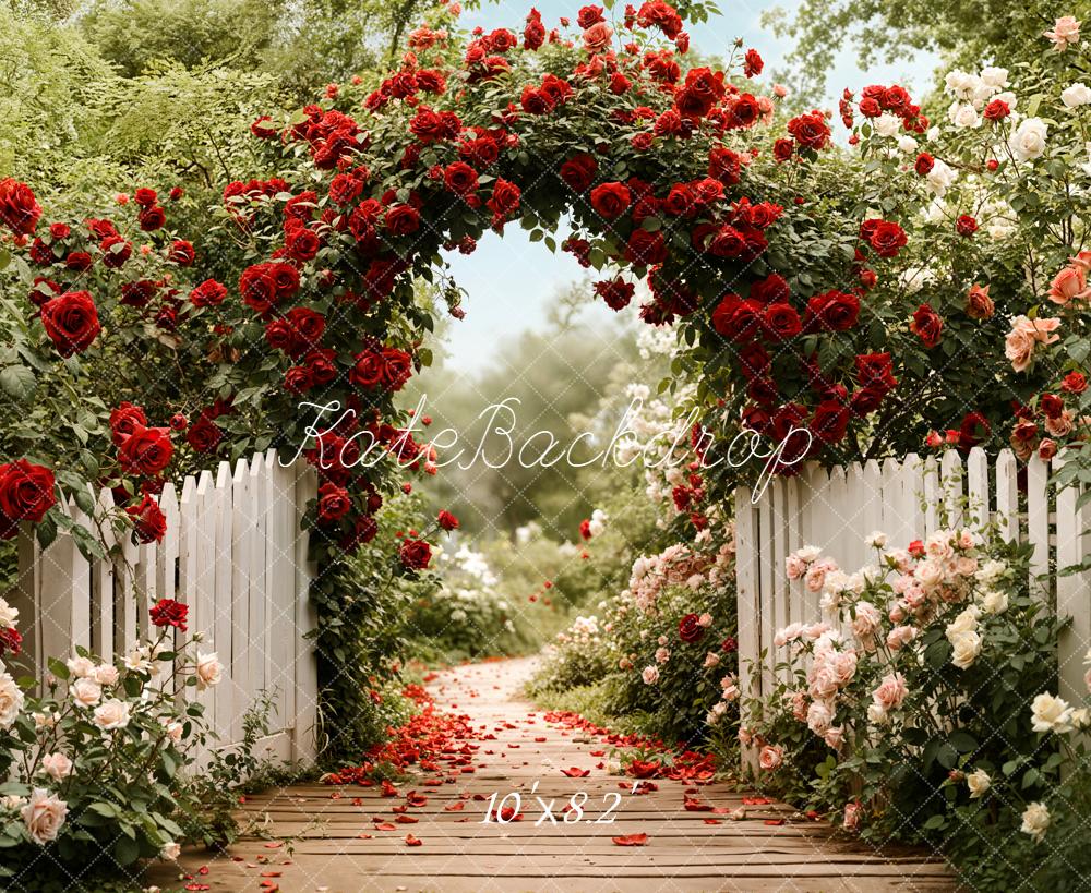 Kate Spring Path Floral Arch Roses White Fence Backdrop Designed by Emetselch - Image 6