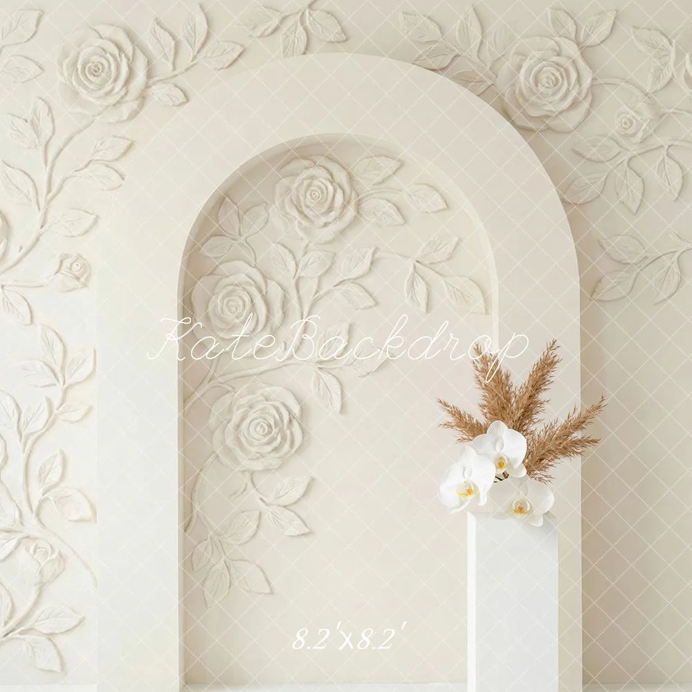 Kate Floral Arch Relief Beige Backdrop Designed by Patty Robert - Image 5