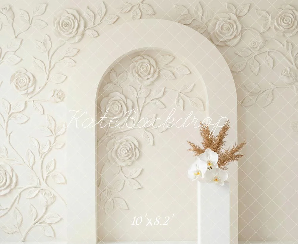 Kate Floral Arch Relief Beige Backdrop Designed by Patty Robert - Image 6