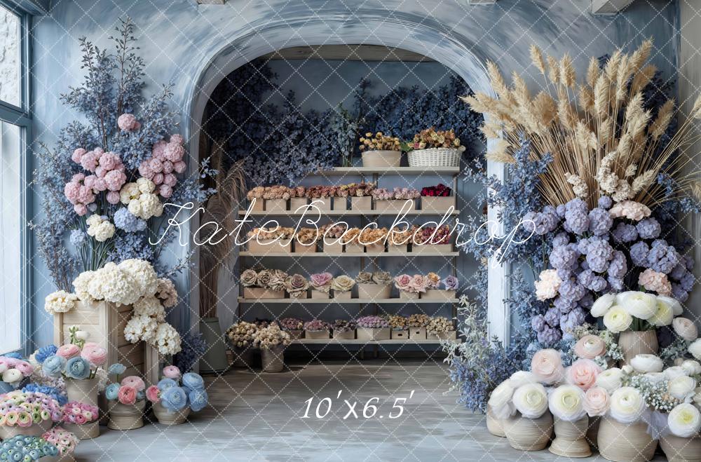 Kate Floral Arch Shelves Pastel Blue Backdrop Designed by Mini MakeBelieve - Image 4