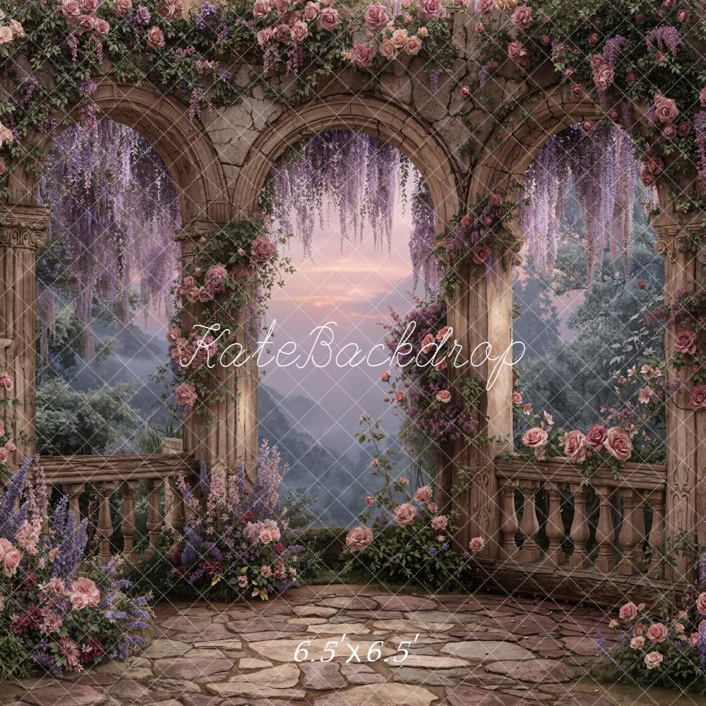 Kate Spring Floral Arch Stone Balcony Backdrop Designed by Emetselch - Image 2