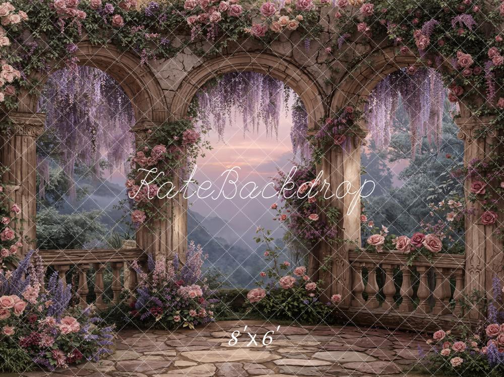 Kate Spring Floral Arch Stone Balcony Backdrop Designed by Emetselch - Image 3