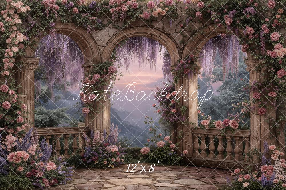Kate Spring Floral Arch Stone Balcony Backdrop Designed by Emetselch - Image 8