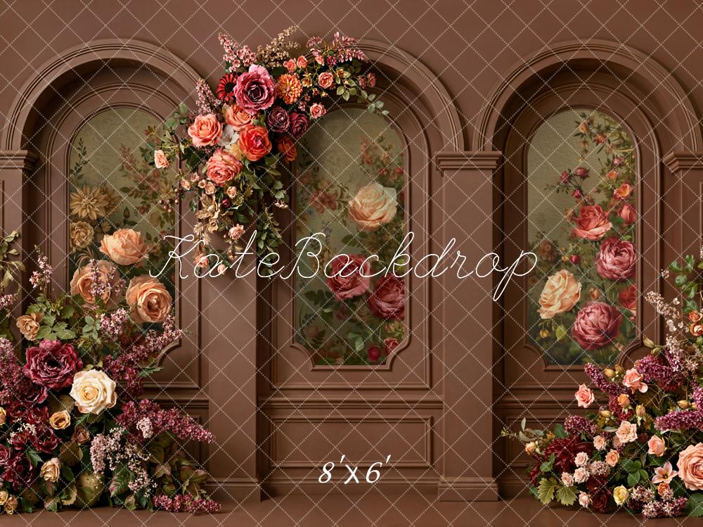 Kate Floral Arch Vintage Windows Brown Backdrop Designed by Emetselch - Image 3