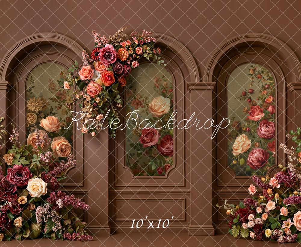Kate Floral Arch Vintage Windows Brown Backdrop Designed by Emetselch - Image 7