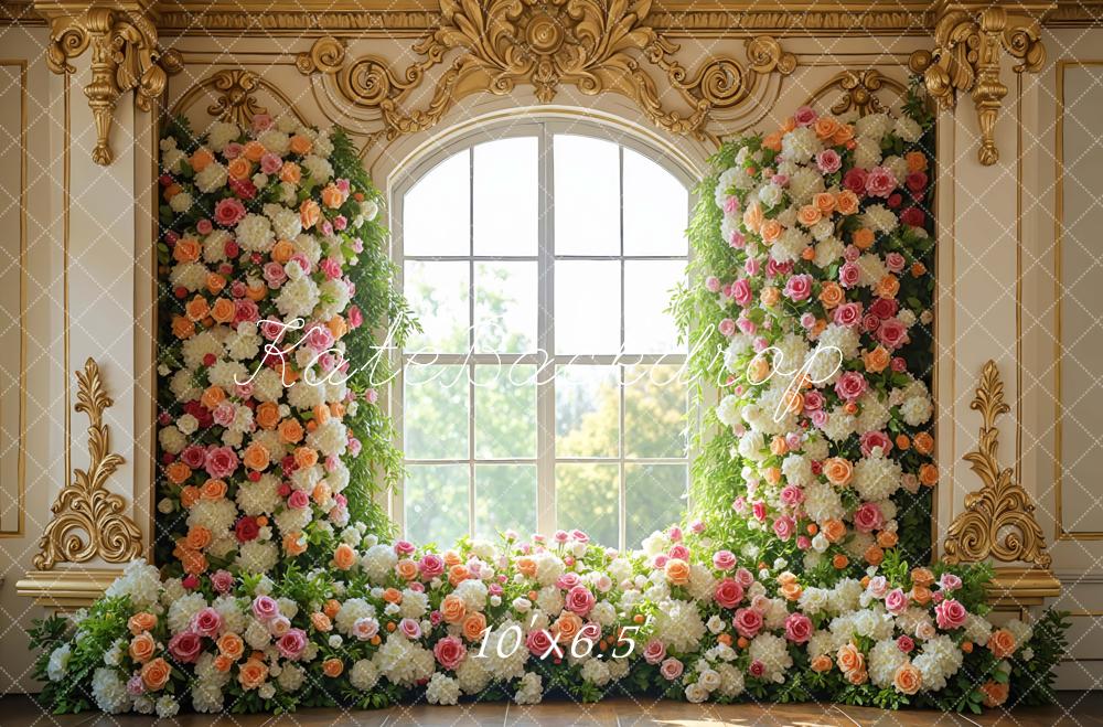 Kate Spring Floral Arch Window Ornate Gold Backdrop Designed by Mini MakeBelieve - Image 4