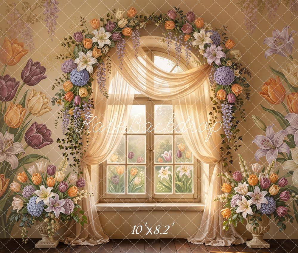 Kate Floral Arch Window Tulips Fleece Backdrop Designed by Emetselch - Image 3