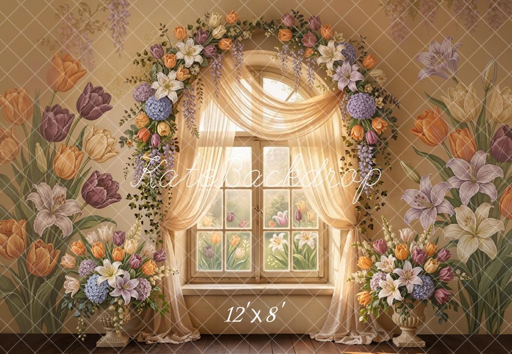 Kate Floral Arch Window Tulips Fleece Backdrop Designed by Emetselch - Image 4