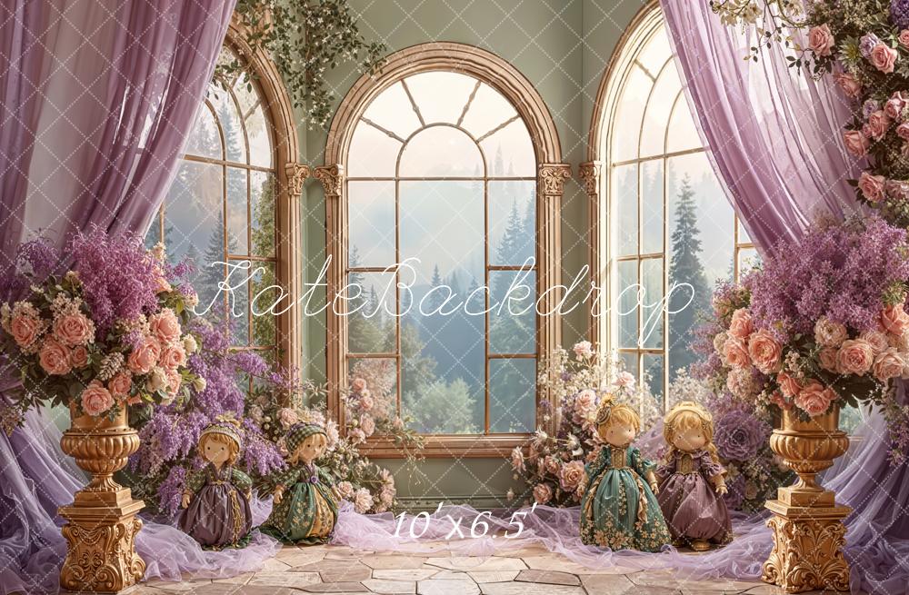 Kate Floral Arch Windows Lavender Fleece Backdrop Designed by Emetselch - Image 2
