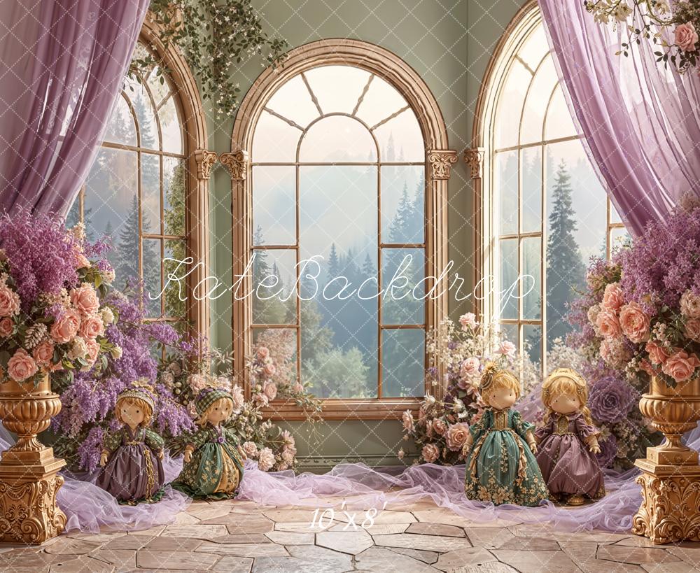 Kate Floral Arch Windows Lavender Fleece Backdrop Designed by Emetselch - Image 3