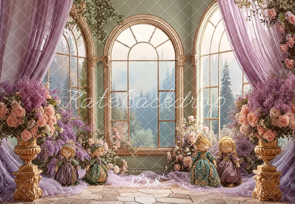 Kate Floral Arch Windows Lavender Fleece Backdrop Designed by Emetselch - Image 4