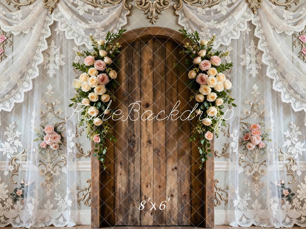 Kate Floral Arch Wooden Door Lace Curtains Backdrop Designed by Mini MakeBelieve - Image 3