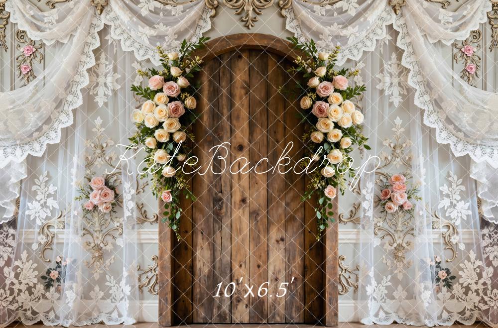 Kate Floral Arch Wooden Door Lace Curtains Backdrop Designed by Mini MakeBelieve - Image 4