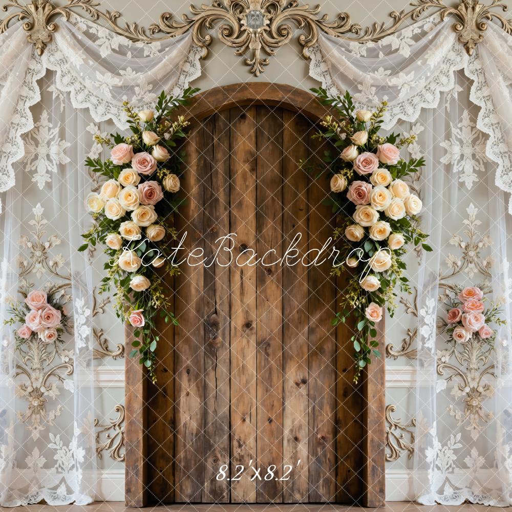 Kate Floral Arch Wooden Door Lace Curtains Backdrop Designed by Mini MakeBelieve - Image 5