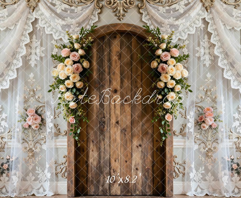 Kate Floral Arch Wooden Door Lace Curtains Backdrop Designed by Mini MakeBelieve - Image 6