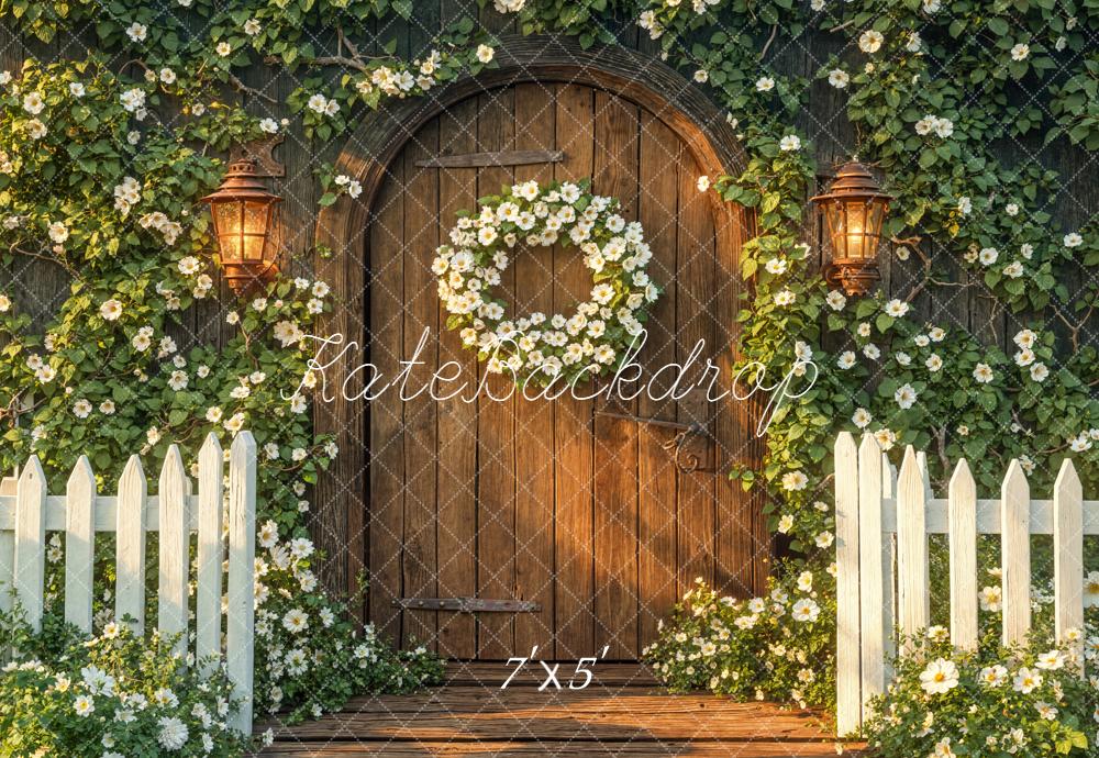Kate Floral Arch Wooden Door Lanterns Backdrop Designed by Emetselch - Image 2