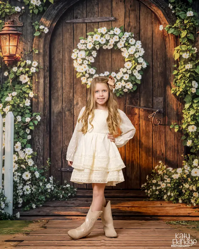 Kate Floral Arch Wooden Door Lanterns Backdrop Designed by Emetselch - Image 3