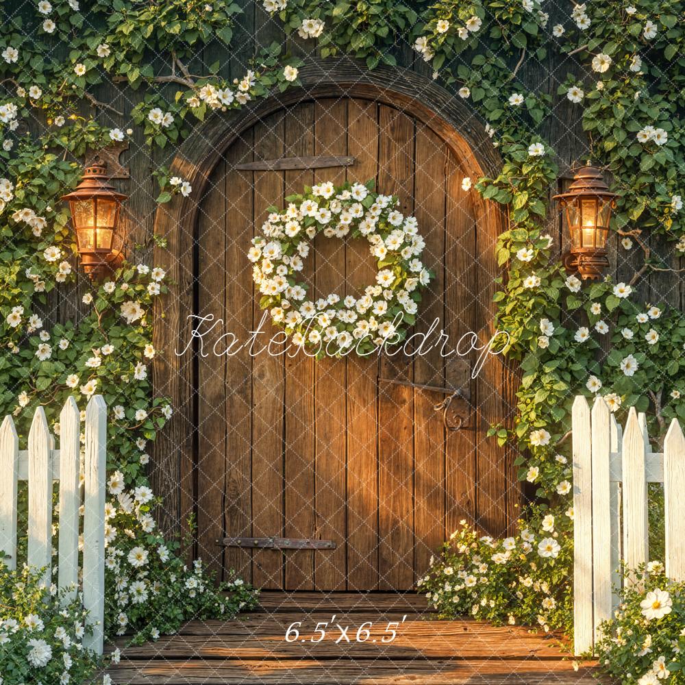 Kate Floral Arch Wooden Door Lanterns Backdrop Designed by Emetselch - Image 4