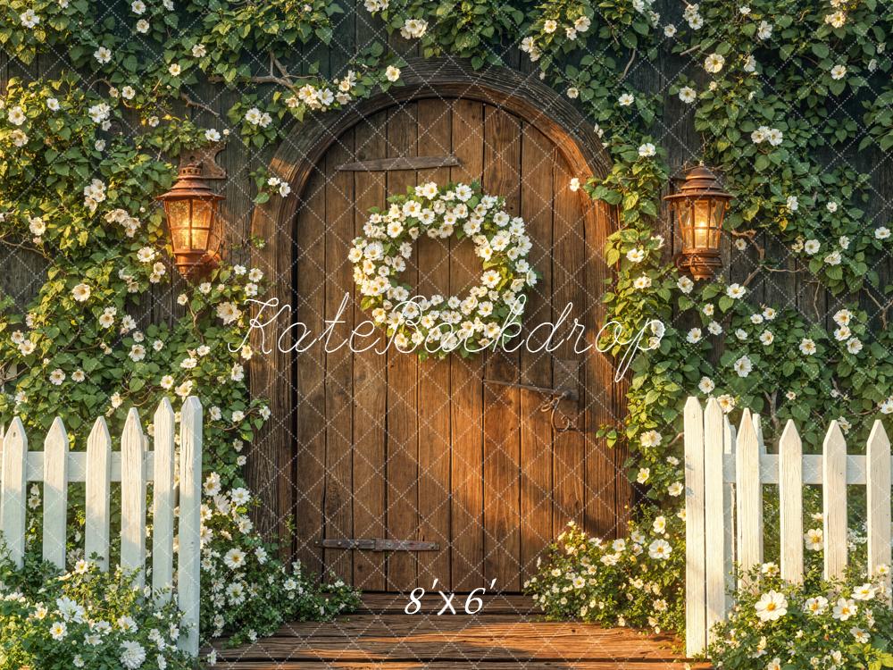 Kate Floral Arch Wooden Door Lanterns Backdrop Designed by Emetselch - Image 5