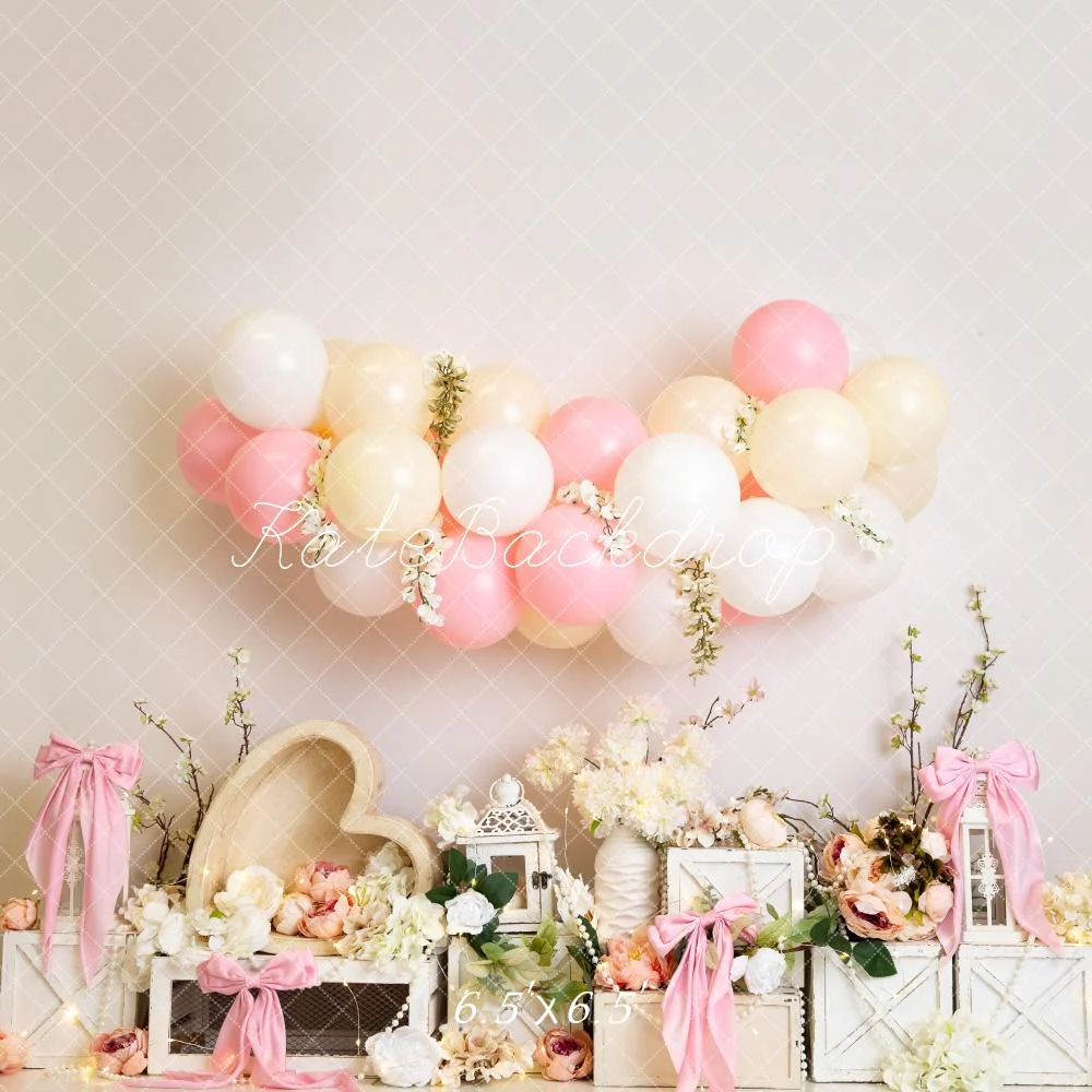 Kate Floral Balloon Heart Pink Bows Backdrop Designed by Megan Leigh Photography - Image 2