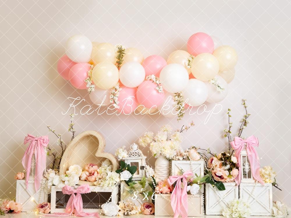 Kate Floral Balloon Heart Pink Bows Backdrop Designed by Megan Leigh Photography - Image 3