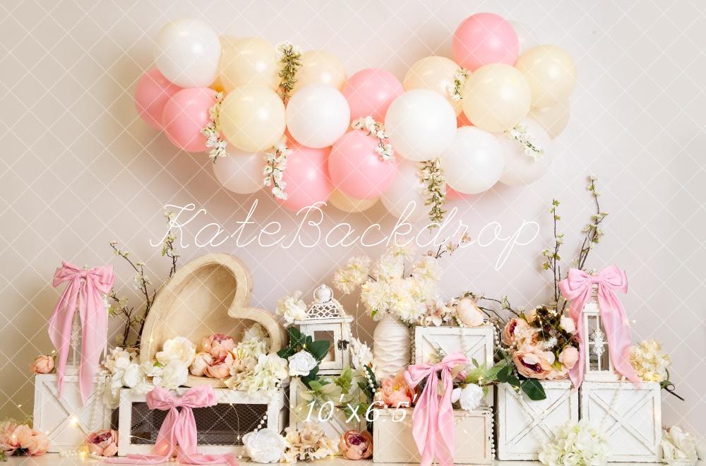 Kate Floral Balloon Heart Pink Bows Backdrop Designed by Megan Leigh Photography - Image 4