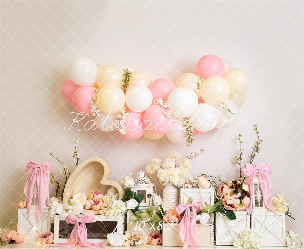 Kate Floral Balloon Heart Pink Bows Backdrop Designed by Megan Leigh Photography - Image 5