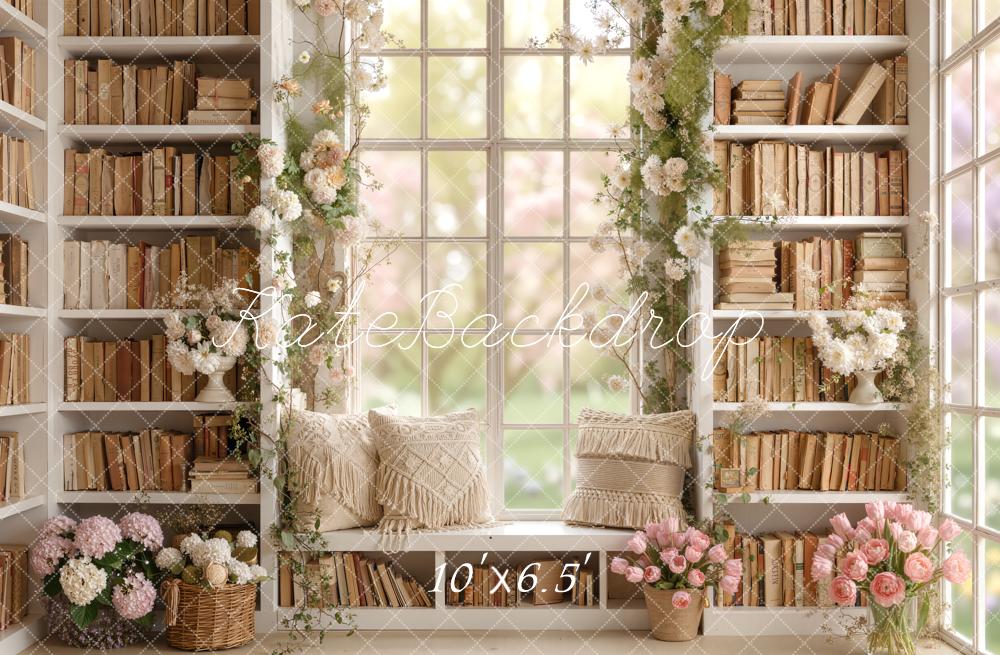 Kate Floral Bookshelves Window Seat Backdrop Designed by Emetselch - Image 3