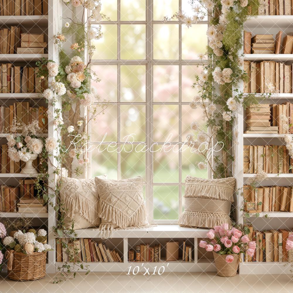 Kate Floral Bookshelves Window Seat Backdrop Designed by Emetselch - Image 5