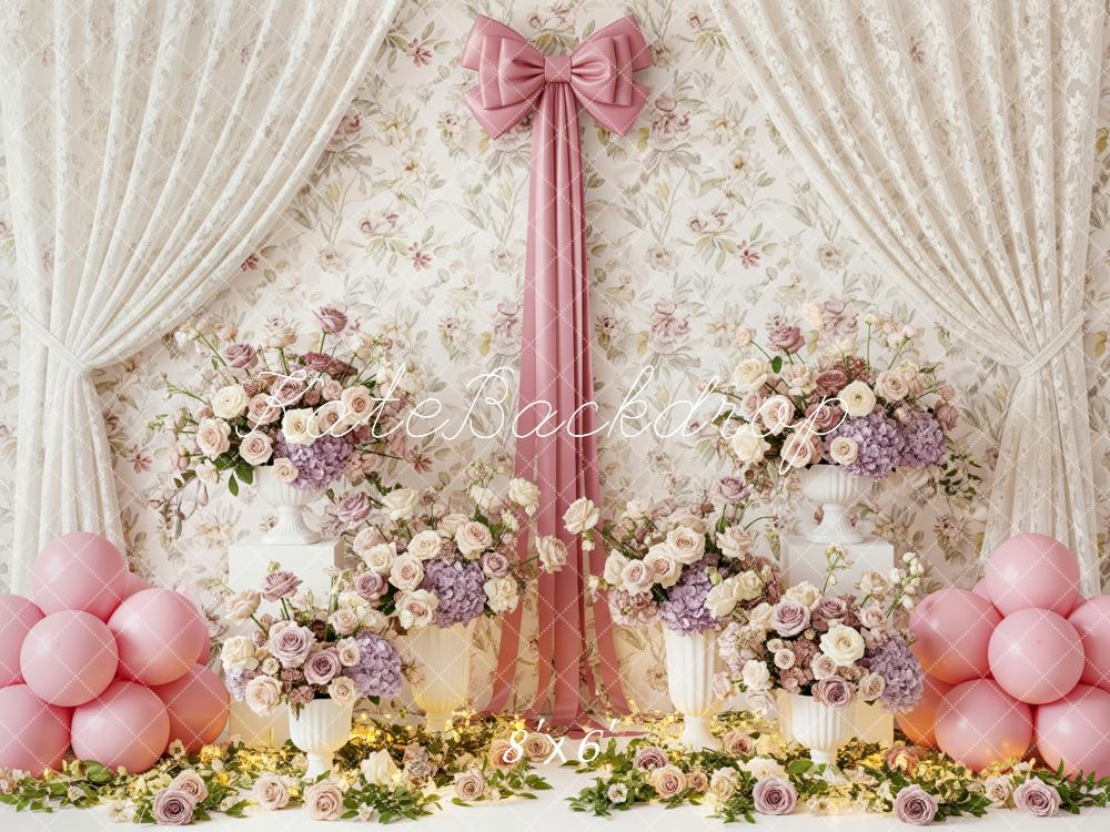 Kate Floral Curtain Pink Balloons Backdrop Designed by Patty Robert - Image 3